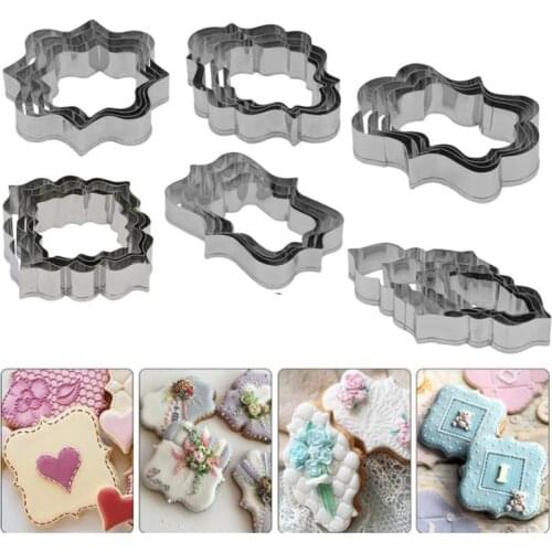4Pcs/Set Stainless Steel Fondant Mold Cookie Stamper Nameplate Wedding Biscuit Lace Blessing Circle Flower Frame Cake Decoration
