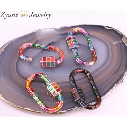 5PCS, 15*26MM, Oval Shaped Rainbow Lock Carabiner Screw Clasp Jewelry Findings