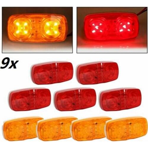 9X Amber+Red Led Camper Exterior Lights RV Trailer Marker Lights Double Bullseye Side Fender Lights 10 Diodes Lights