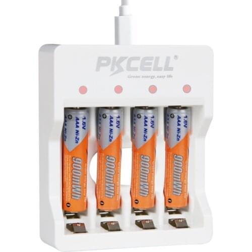 4PCS PKCELL 1.6V 900mWh Rechargeable Batteries NI ZN AAA Battery packed NI-ZN Charger for AA/AAA battery EU/US plug