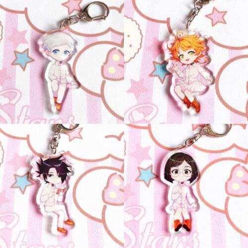 New The Promised Neverland Acrylic Keychain Yakusoku no Neverland Emma Norman Ray Anime Figures Collection Key Chain Ring Holder