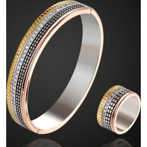 Zlxgirl jewelry Brand mix color Copper Bangle & Rings Sets for men Womens Gold-color Bangle Rings Accessory Sets 2201100193