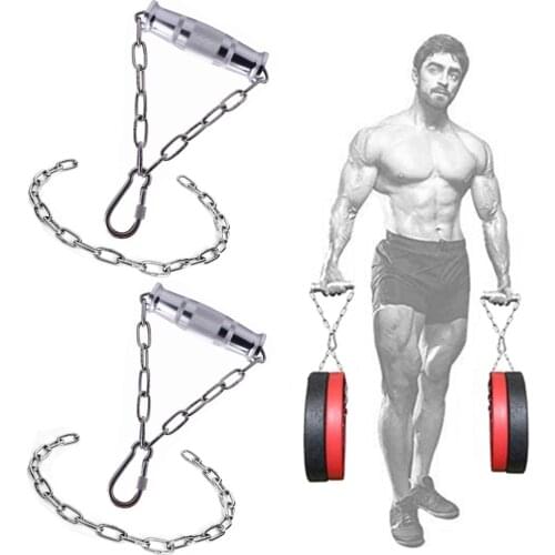 Heavy Duty Weightlifting Farmer Walk Metal Gym Handles with Steel Chain for Dumbell Barbell Deadlift Training Fitness Equipment