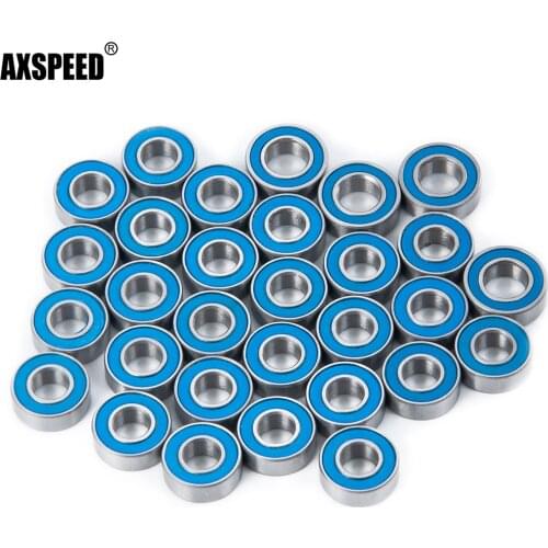 AXSPEED 30Pcs/lot Chrome Steel Ball Bearing Kit Metric Blue Rubber Sealed on Two Sides for Tamiya 1/14 Semi RC Car Upgrade Parts