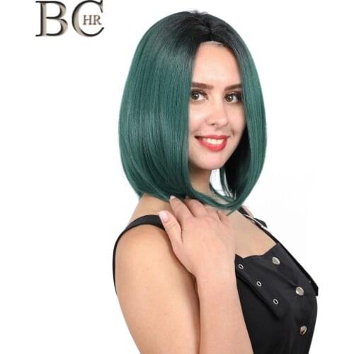 BCHR 8 inches Dark Green Synthetic 13*4 Lace Front Wig for Women Short Bob Wig Ombre Wig Free Shipping