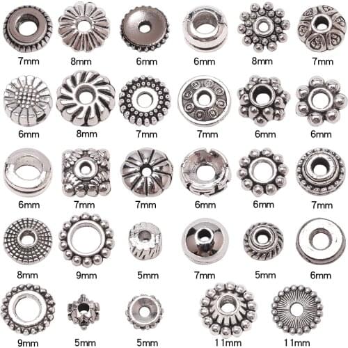 50Pcs Metal Hollow Spacer Beads Round Shape Tibetan Silver End Caps Beads Alloy Flowers For DIY Necklace Bracelet Jewelry Making