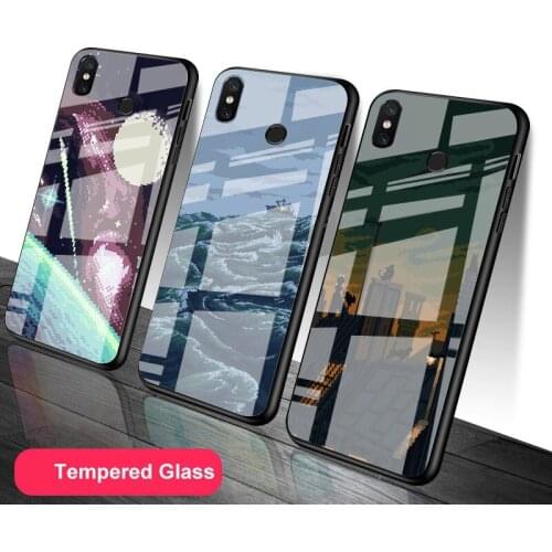 Art Pixel Aesthetic Tempered Glass Phone Case For Redmi Note 5 6 7 8 9 Pro Note8T Note9S Redmi8 9 Cover Shell