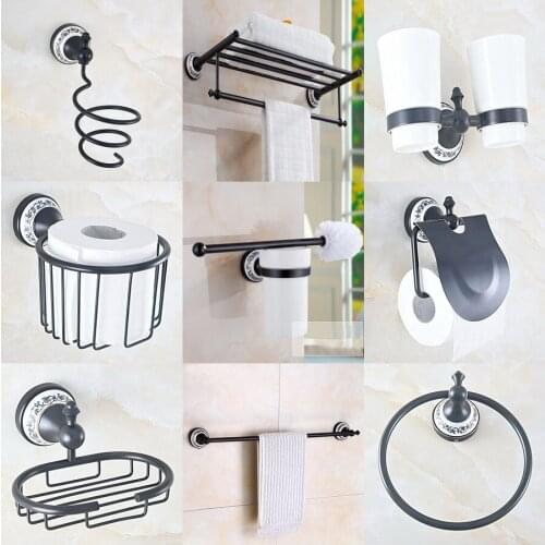 Black Oil Rubbed Bronze Ceramic Bathroom Accessories Set Bath Hardware Towel Bar Soap Dish Toilet Paper Holder Robe Hook mm013