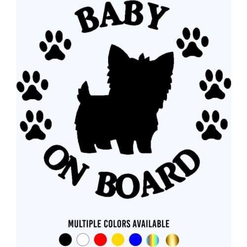 CK20870# Die-Cut Vinyl Decal Baby Yorkie on Board Car Sticker Waterproof Auto Decors on Bumper Window Laptop