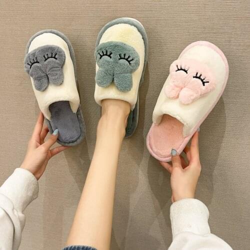 Womens Winter Home Furnishing Cotton Slippers Women Fur Warm Shoes Indoor Bedroom Cute Non-Slip Soft Sole Slides House Slippers