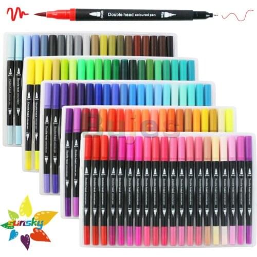 Double headed marker Water-based soft head Watercolor pen Childrens painting set 12/24/36/48/60/80 Watercolor pen art supplies