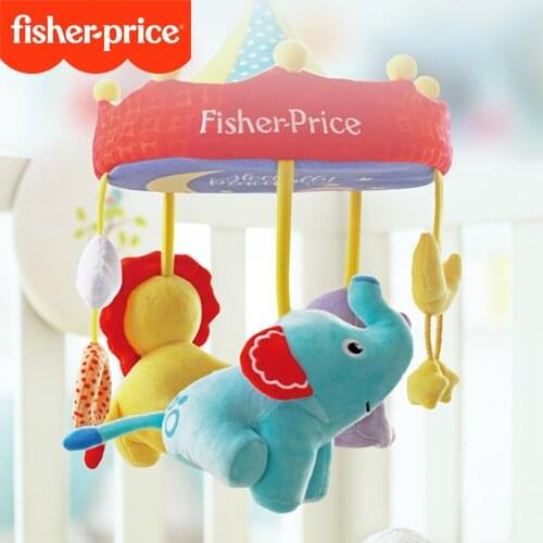Fisher Price Early Education Baby Animal Bed Bell Elephant Lion Shape Colorful Plush Toys Sound For Sleep F1027 Gift Box