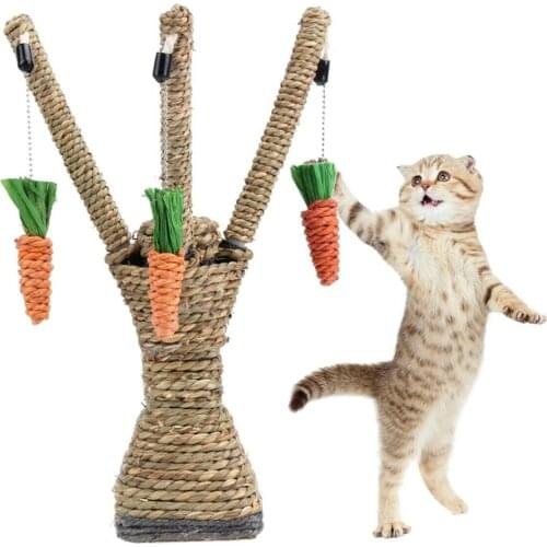 Cat Scratcher Tree Climbing Board Toys For Cats Interactive Natural Straw Rope Sisal Kitten Scratching Post Toy With Carrots