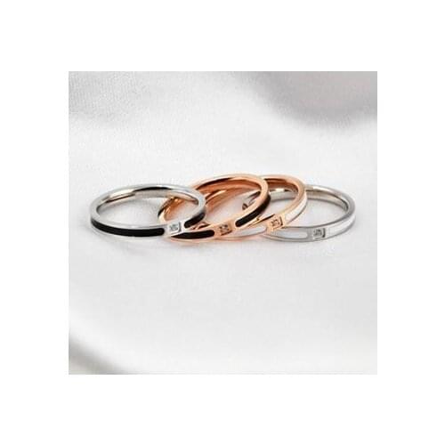 Rose gold color stainless steel rings for women, fashion crystal black/white ring aneis feminino jewelry bague femme wholesale