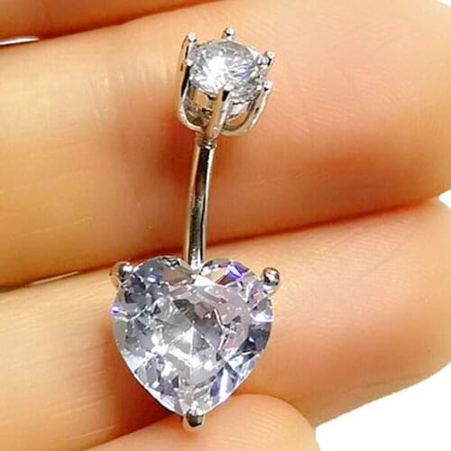Trendy 925 Sterling Silver Heart Crystal Navel Belly Button Rings Body Piercing Jewelry Fashion Women Jewelry 2021