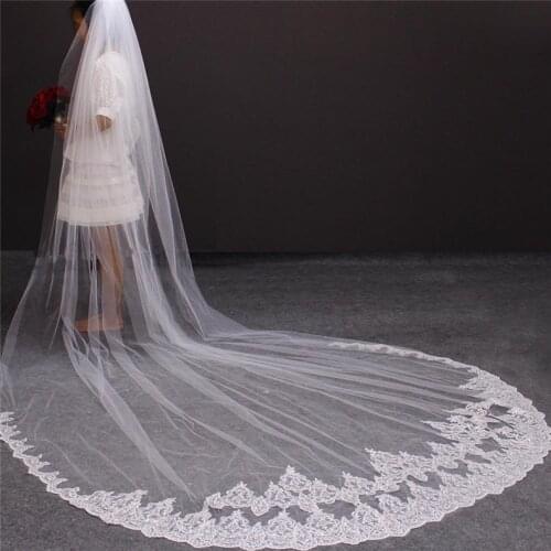 High Quality Sequins Lace 3M Wedding Veil with Comb 3 Meters White Ivory Tulle Long Bridal Veil Bride Accessories 2019