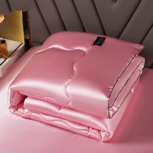 New Summer Ice Silk Air Conditioning Thin Quilt Adult Kids Home Textiles High Density Luxury Bedding Queen Washable PINK