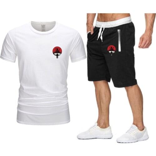 2021 Summer T-shirt Harajuku Anime Ninja Fan Printing Streetwear Oversized Men Brand Sets Mens Clothing Beach Shorts Tracksuit