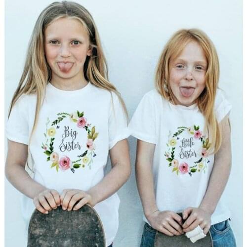 Summer Cute Little Sister Big Sister Design Children Funny T Shirt Baby Girls Harajuku White T-shirt Kids Graphic Clothes