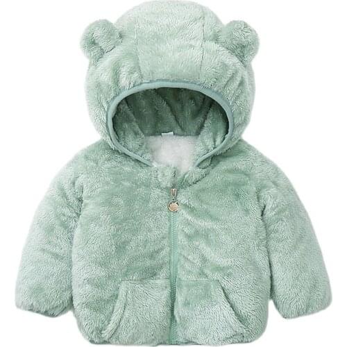 Baby Boys Girls Fur Coats Fashion Winter Warm Thickening Toddler Kids Outwear Ear Hooded Costume Solid Fleece Children Clothing