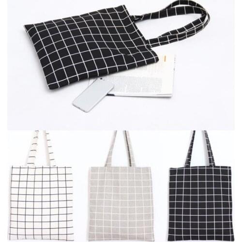 Fashion Durable Women Student Cotton Linen Single Shoulder Bag Shopping Tote Check Plaid Handbag pouch 33*38cm F20173932