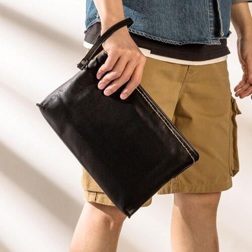 Leather trendy mens clutch, first layer cowhide youth envelope bag, fashionable soft leather bag