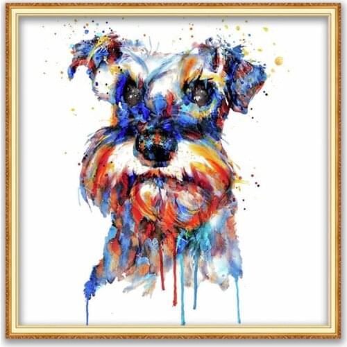 Animal Dog Schnauzer DIY 11CT Embroidery Cross Stitch Kits Craft Needlework Set Cotton Thread Printed Canvas Home Decoration Hot