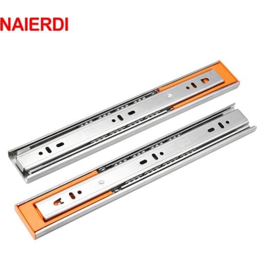 NAIERDI 10"-22" Stainless Steel Cabinet Slides Soft Close Three-Section Drawer Rails Drawer Slides Buffer Damper Rails Hardware