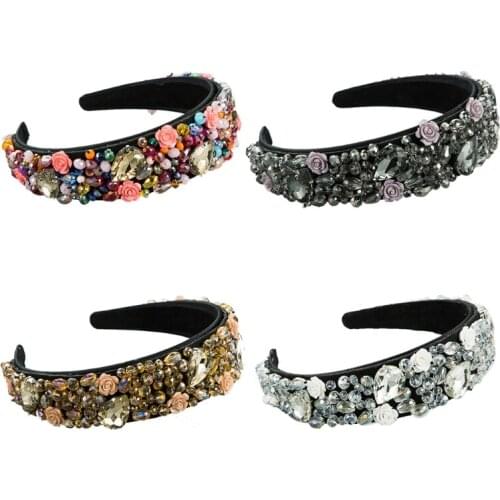 Baroque Bohemian Style Jewelry Headband Multicolored Crystal Glass Drill Beading Hair Hoop Wide-Brimmed Banquet Party Prom Band