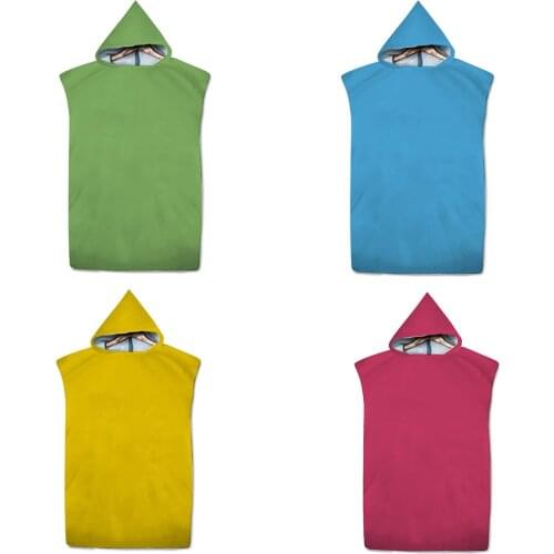 Microfiber Solid Color Hooded Bath Beach Towel Changing Robe Poncho Surf Towel for Swimming Beach Outdooor Bathrobe