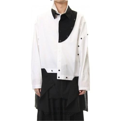 S-6XL!!Homemade mens shirts with loose black and white stitching and separated multiple buttons