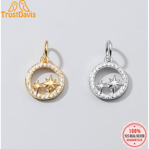 TrustDavis 2021 Fashion Real 925 Sterling Silver Sweet Round Star CZ Charm Pendant Handmade DIY Accessories Wholesale DZ70