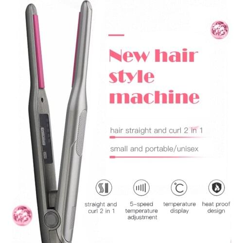 2-in-1 Hair Curler and Straightener Ceramic Slim Iron 5 Heating Settings Hair Beard Styler for Men and Women