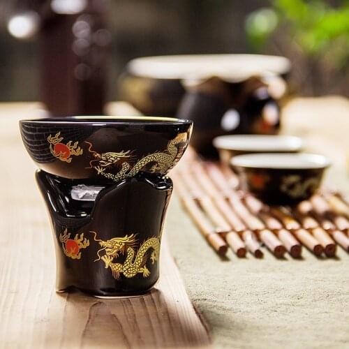 Jusen Chinese Dragon Chasing Sun Ceramics Tea Strainer Porcelain Tea Leaking Infusor Filter Kitchen Tea Utensils Accessory