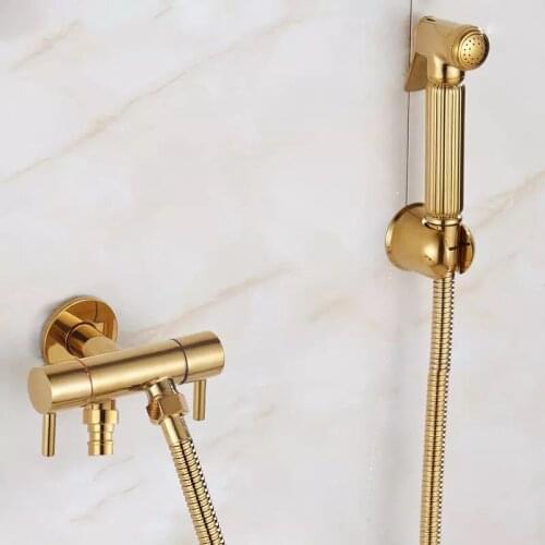 WZLY Bathroom Bidets Faucets Gold Sprayer Toilet Brass Corner Valve Handheld Hygienic Garden Faucet Bidet Head Pet Sprayer Taps