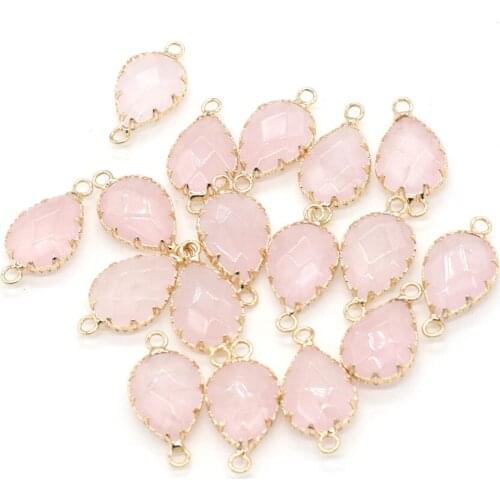 Natural Water Drop Shape Rose Quartzs Connectors Fashion Jewelry DIY Bracelet Necklace Charm Jewelry Production Size 14x28mm