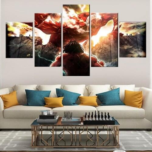 Modern Painting Wall Decor Framework Bedroom Canvas Print 5 Pcs Anime Attack on Titan Eren Yeager And Shingeki No Kyojin Poster
