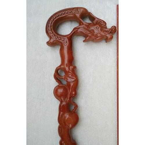Dragon Head Crane Statue Crutches Walking Grandpa Good Lucky Old Rosewood Wood pure hand-carved crutch Cane Wand Walking stick