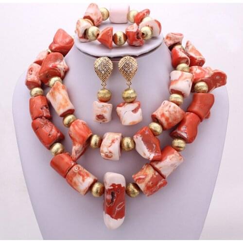 4ujewelry African Bridal Jewelry Set Big Nature Nigerian Coral Beads For Wedding Women 2021 Earrings Bracelet Necklace Set
