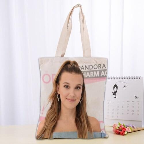 Nice Millie Bobby Brown Tote Bag Women Canva Fabric Bags Eco Reusable Shopping Bag Traveling Beach Useful Shoulder Bag 0331