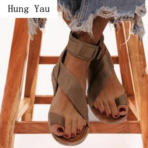 Women Shoes Flats Sandals Summer Fashion Casual Shoes Woman Flat Gladiator Buckle Strap Peep Toe Walking Plus Size 35-43