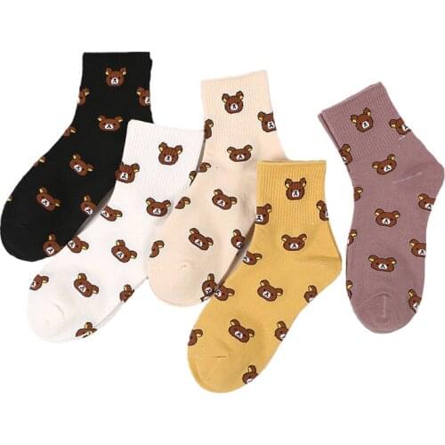 3Pairs/Pack Animal Bear Print Cotton Socks Women Cartoon Casual Socks Female Soft Short Socks Lovely Breathable Students Soxs