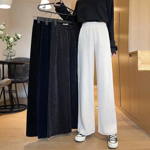 Women Casual Wide Leg Straight Pants For Autumn Corduroy High Waist Pant Solid Oversize Trousers Warm Korean Streetwear Pants