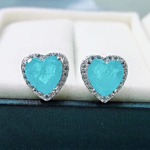 2021 Trend 925 Sterling Silver Stud Earrings Vintage 8*8mm Paraiba Tourmaline Stone Earring For Women Wedding Party Fine Jewelry