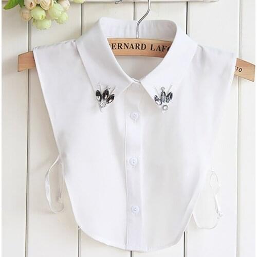 Womens Fake Collar Shirt grey Cotton Lace Owl Beaded Faux False Collars Half Shirt Necktie Detachable Apparel Vestido Mujer