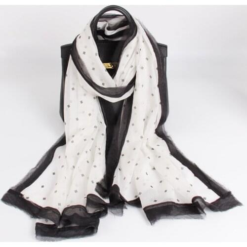Women Fashion Silk Chiffon Scarf Black White Contrast Color Scarf Shawl Women Long Flora Print Scarf Wraps 190*85cm
