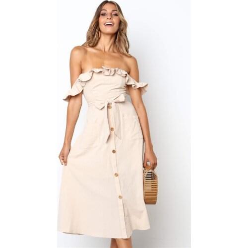 Pink New boho style lotus leaf retro floral print summer beach dress button strapless long suspenders dress sexy dress