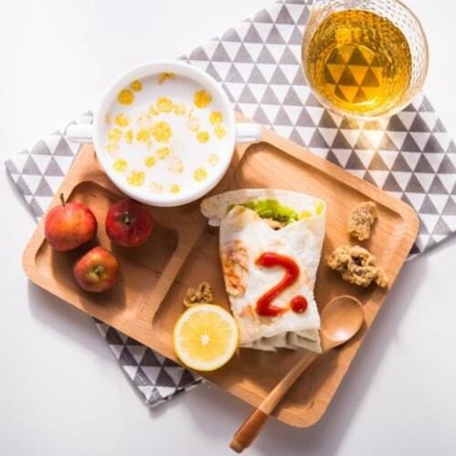 1Pcs Wood Serving Tray Square Rectangle Breakfast Sushi Snack Bread Dessert Cake Plate with 3 grids