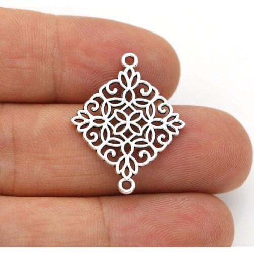 JAKONGO Antique Silver Plated Square Flower Charm Connectors for Making Bracelet Handmade DIY Jewelry Accessories 28x22mm 10pcs