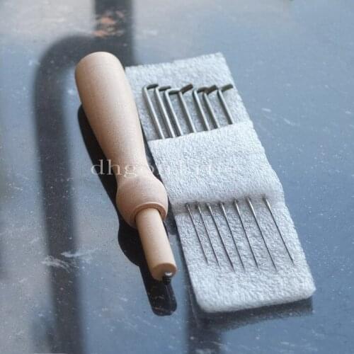 2 sets Needles Wooden Needle Tool Wool Felting Handle Holder Craft Kit grip felt